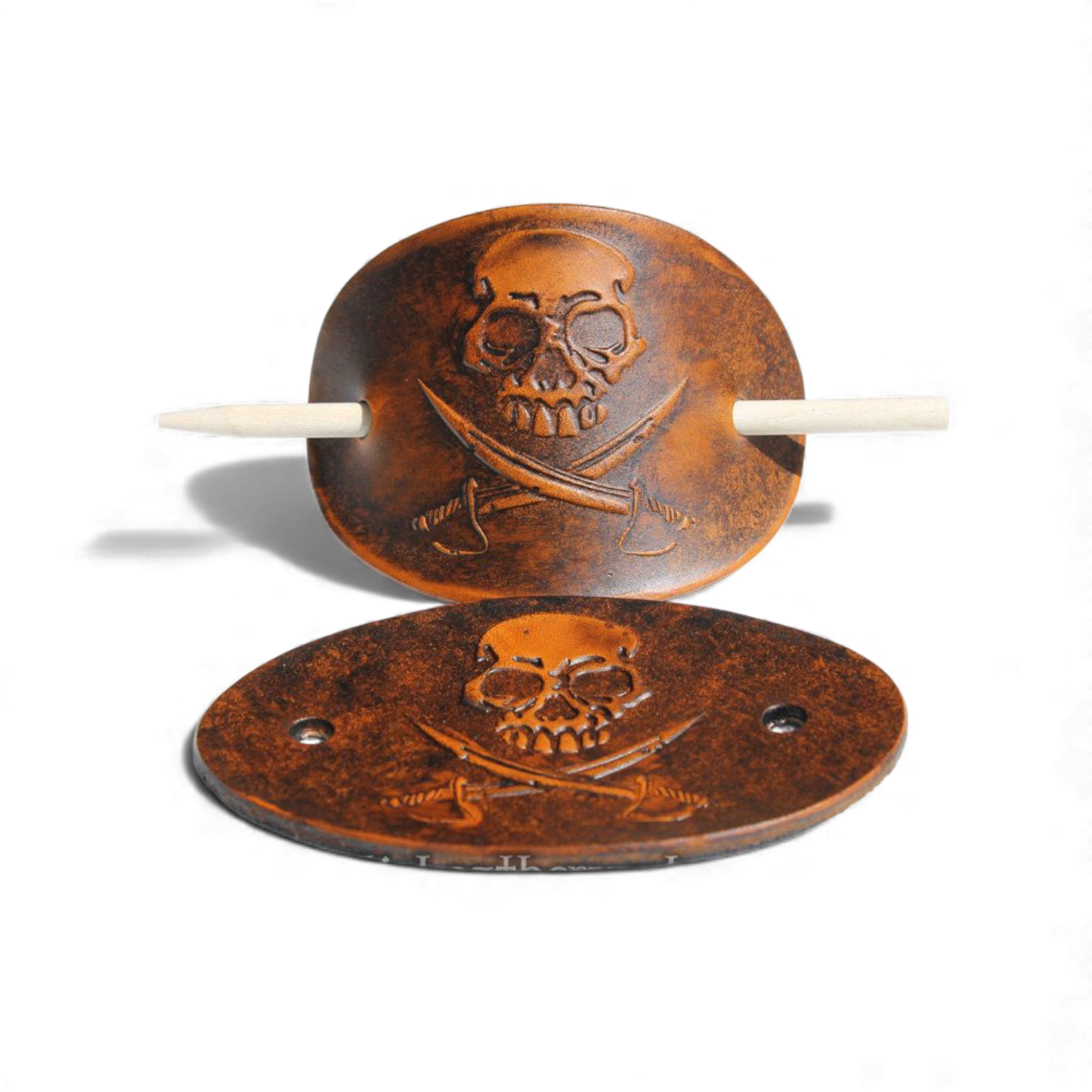 nahkajaakko nahkainen nuttura barrette käsityönä