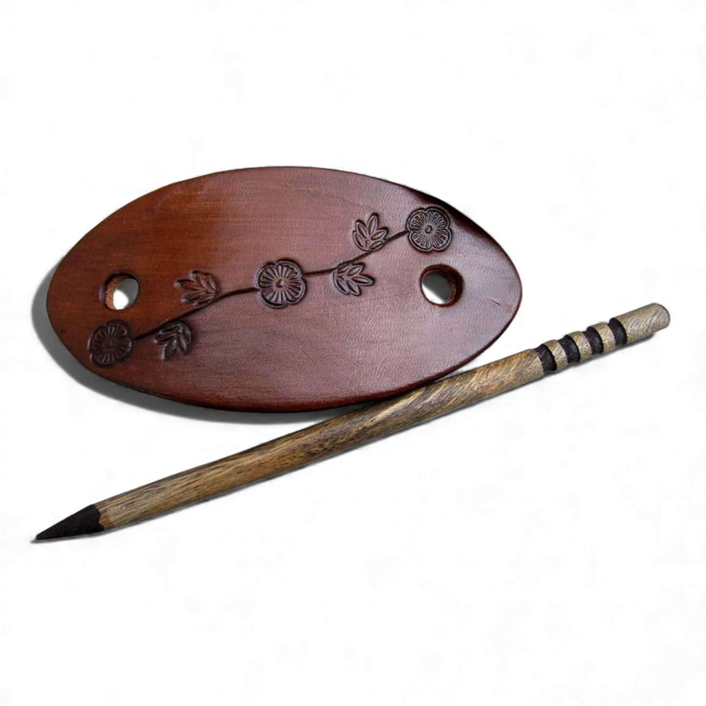 nahkajaakko nahkainen nuttura barrette käsityönä